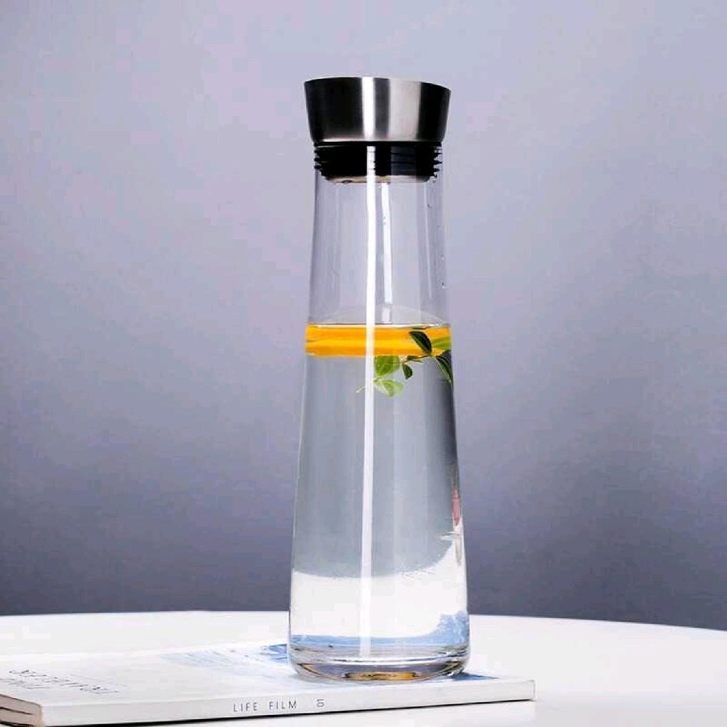Botol Kulkas Air Dingin Pitcher Teko Kaca Tutup Stainless Steel Kitchenware
