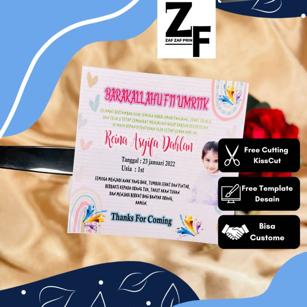 

ZAF 2-4 Stiker Anak Ulang Tahun Label Bentuk Kotak Sticker Undangan Ulang Taun Free Desain Bandung