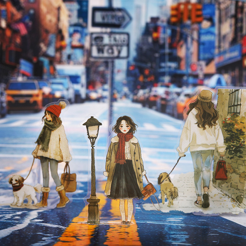 

Journal GO 15pcs City Scene Character Sticker Pack Romantic Life Collage Stickers Journal Card Planner Decoration Scrapbooking