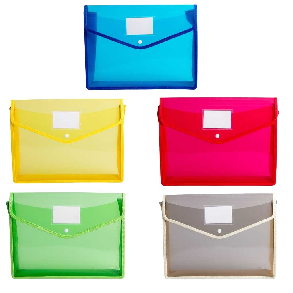 

B5 Plastic Envelopes Document File Folders Snap Closure Bag School Office