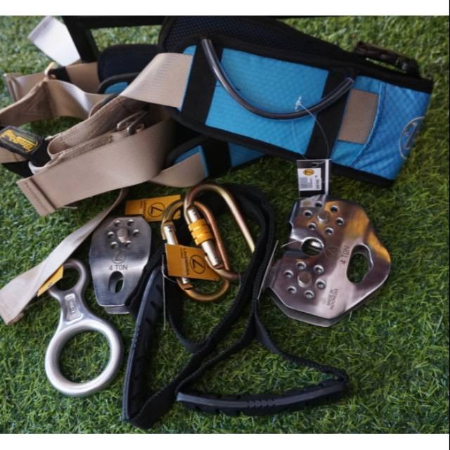 Paket 1 flying fox seat harness sit harness pulley tandem fixed carabiner oval screw figure eight
