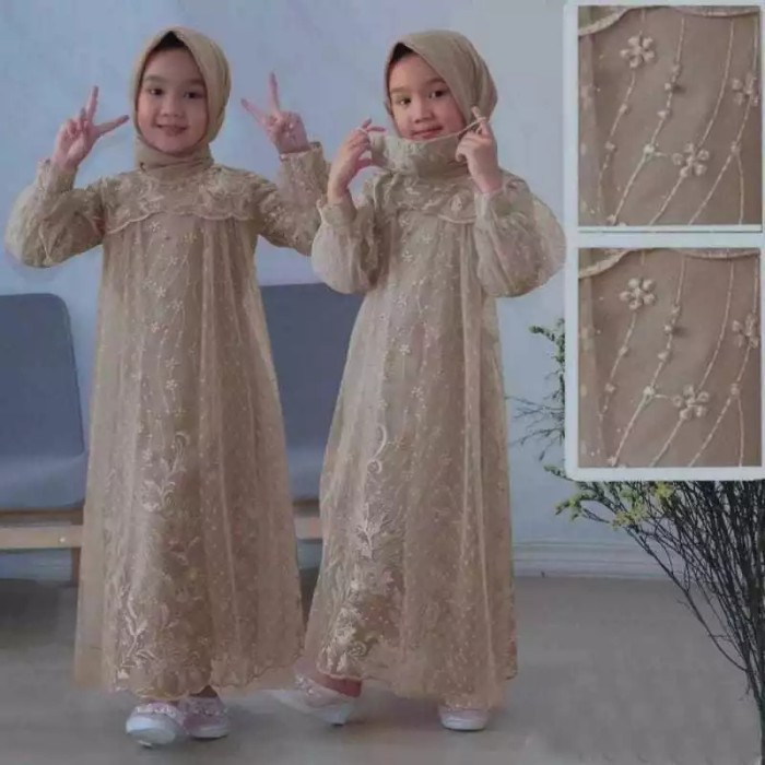 Gamis anak eliana kids 3 - 16 thn brukat tile dot merah maroon PS - S=LD.65cm 3-4th