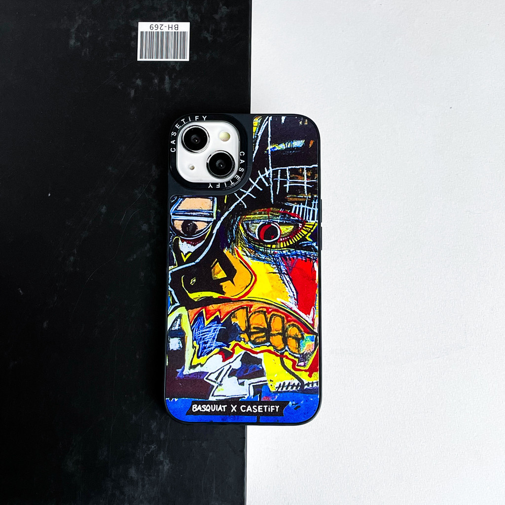 IMPACT Hard Case Kaca Motif Jean-Michael Basquiat Art Face Abstrak Compatible with iPhone 13 14 Pro 