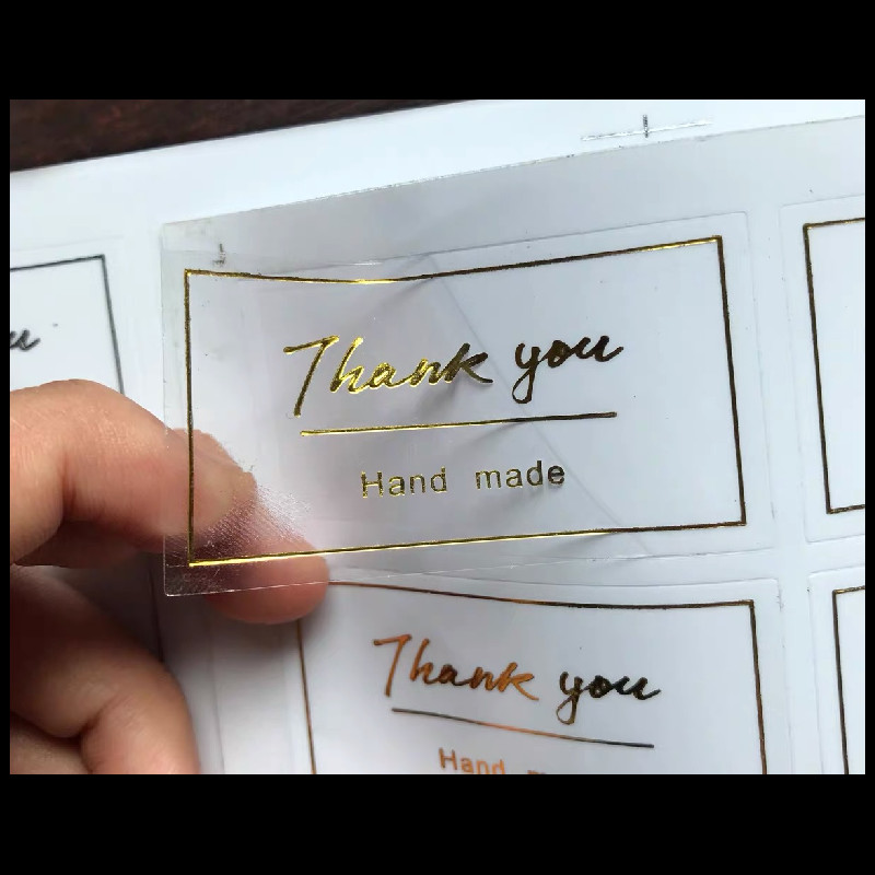 

Rectangular 100 Pcs/thank Label Transparent Gold Foil Any Size Custom Company Label 4x2cm