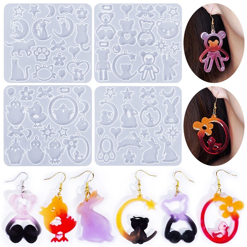 

Animal Series Earrings Resin Drip Mold DIY Teddy Bear Rabbit Pendant Keychain Silicone Mold Jewelry Handmade