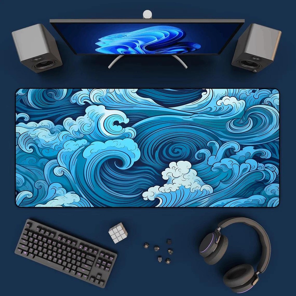 Japanese Blue Waves Mouse Pad Desk Mat Art XXL Gaming Mouse Pad office Mousepad 900x400 Nature Rubbe