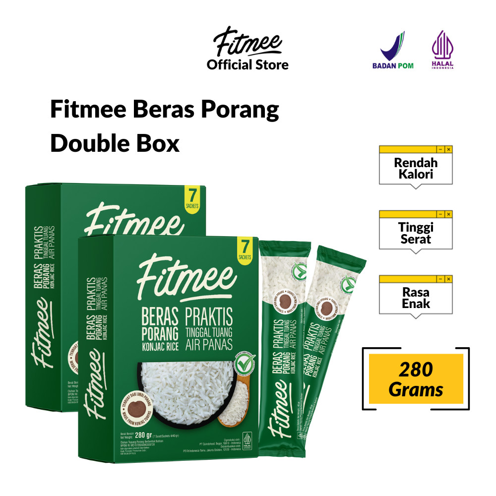 

Fitmee Beras Porang Gluten Free 280 Gr (Isi 7 pcs) - Shirataki / Konjac Rice Double box