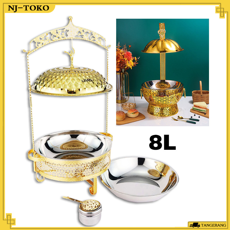 8L Chafing Dish Kuningan Stainless Steel Food Warmer Renda Berlian / Prasmanan Sultan Mewah