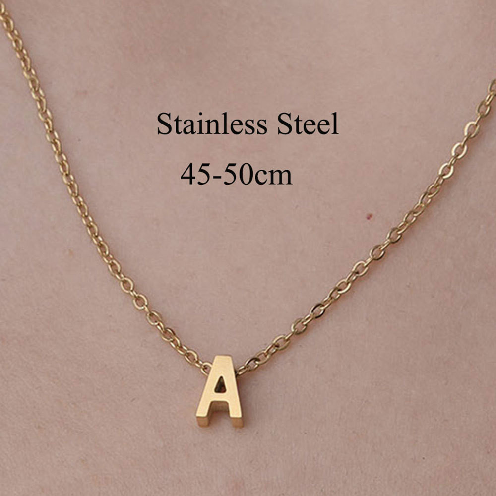 TERBARU KALUNG WANITA CUSTOM INISIAL - LIONTIN HURUF KECIL LAPIS EMAS/PERAK, RANTAI ELEGAN UNTUK