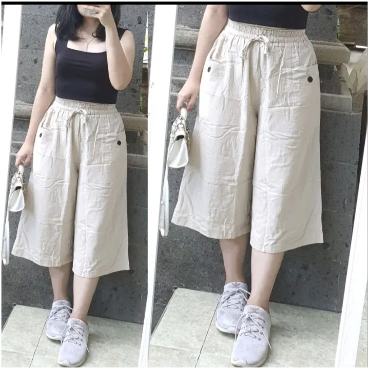 celana kulot kekinian linen crinkle//celana kulot//celana wanita casual