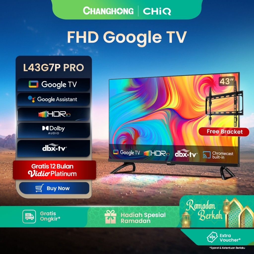 Changhong【Google TV】CHiQ Google TV 43" Digital Smart TV Full HD Dolby Audio Google Assistant Netflix