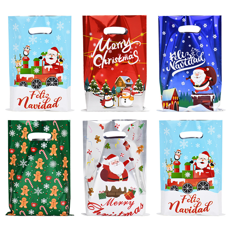 

10/30Pcs Merry Christmas Gift Bags Plastic Candy Cookie Packaging Bag 2024 Navidad Noel Kids Gift 2025 New Year Party Supplies