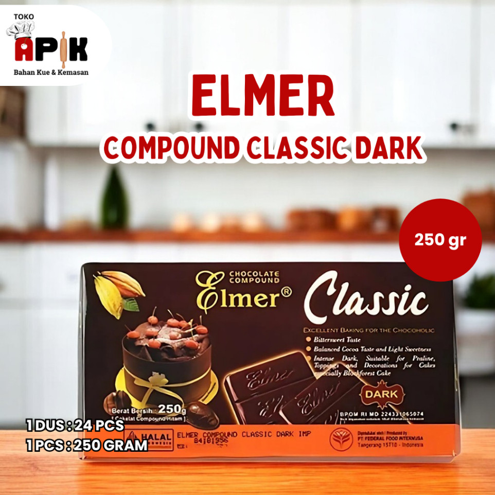 

ELMER COKLAT COMPOUND CLASSIC DARK 250gram / ELMER COMPOUND CLASSIC DARK 24 X 250GR