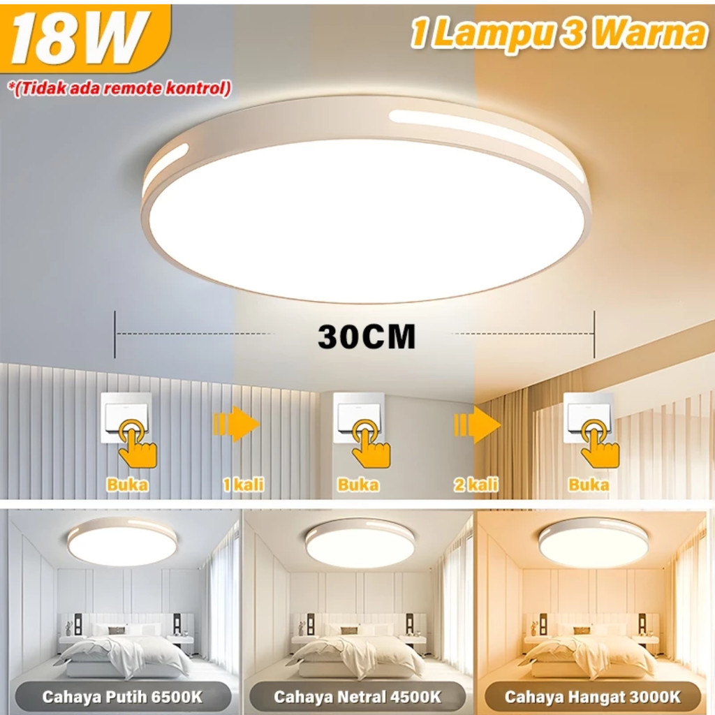 Lampu Plafon Minimalis Modern Gaya Bulat Pvc 36Watt LED 3 Warna Lampu Plafon Ruang Tamu Kamar Remote