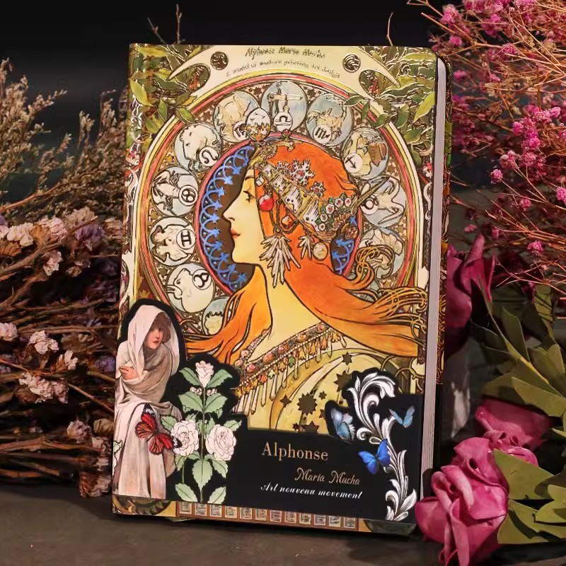 

Mucha Famous Painting Series Hardcover Notebooks Classic Design Color Page Illustration B6 Retro Diary Student Notepad