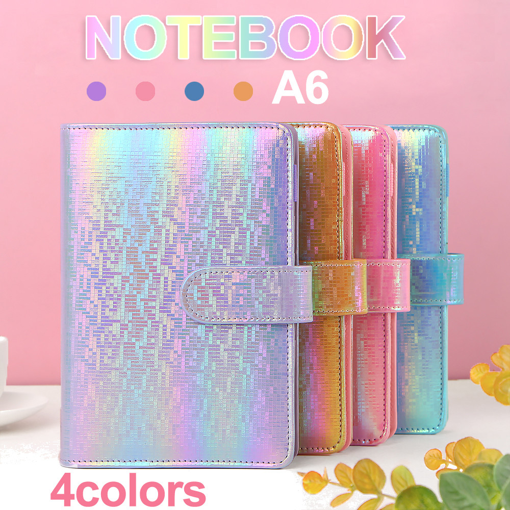 

Laser Glitter Macaroon A6 PU Leather DIY Binder Notebook Diary Agenda Planner Bullet Cover School Stationery