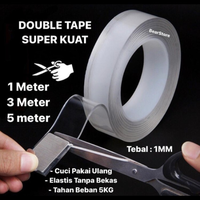 

Nano Double Tape Side Reusable 1M,3M Lem Multi Fungsi