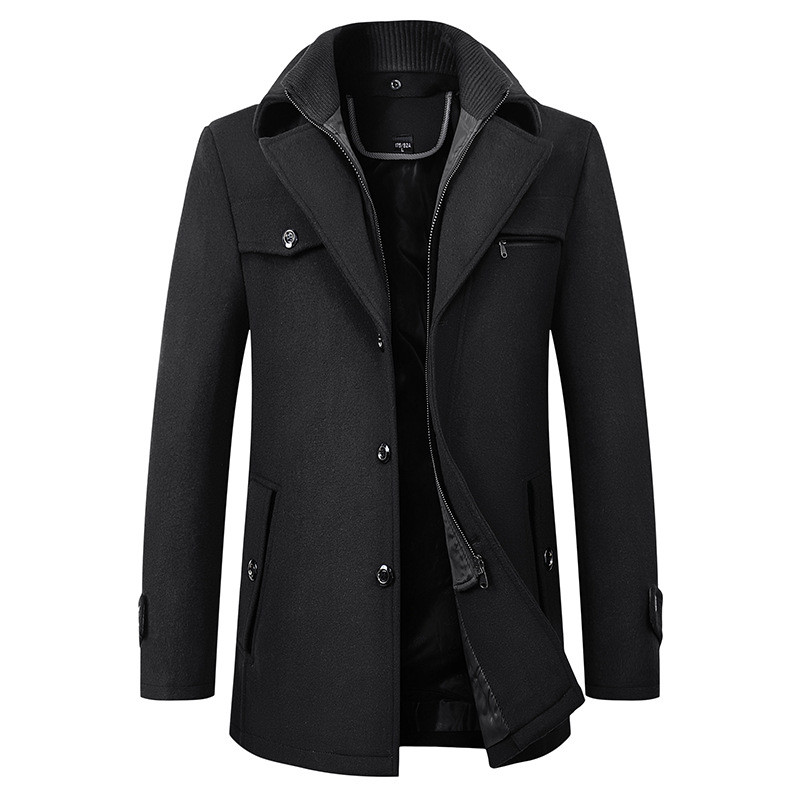 2024 Autumn Winter Middleaged Coat Men Fashion Double Collar Coldresistant Business Overcoat Thicken