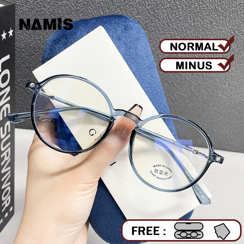 Namis Kacamata Minus Photocromic Pria Wanita Bulat Frame Bluecromic Anti Blueray Kaca Mata Optik