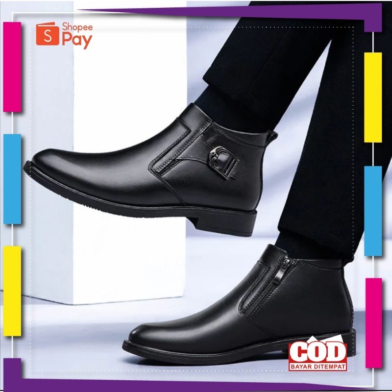 UKURAN SIZE 37 38 39 40 41 42 43 44 45 / Sepatu Pentopel Zipper PDH Pria Kulit sintetis 100% Murah