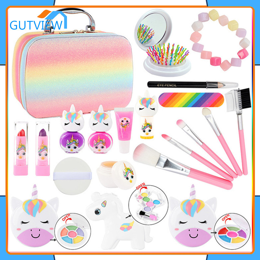 [COD]set kosmetik anak mainan Unicorn Pelangi Tas kosmetik children pretend play Make up anak alat d