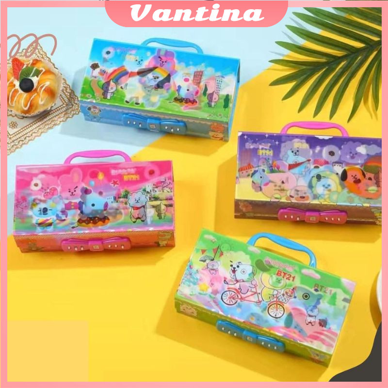 

kotak pensil KODE 3 Tingkat Metalik 3 Dimensi / pencil case kunci password / pensil box pin 3 susun