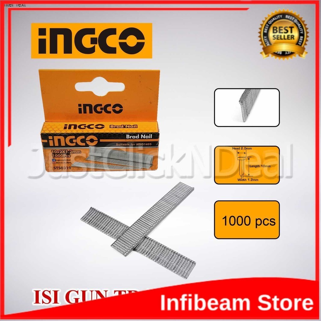

Ingco Isi Staples Model T 10 x 2 x 1.2 mm Brad Nail Gun Tacker Refill
