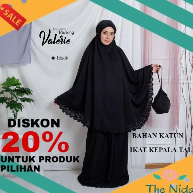 KHADIJAH VALERIE MUKENA TRAVEL DEWASA KATUN SILKY HITAM MAGENTA POLOS