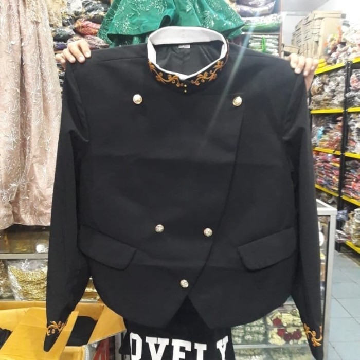 promo ✨ -beskap jumbo singkep solo bordir / beskap b size solo - Hitam Polos, L5