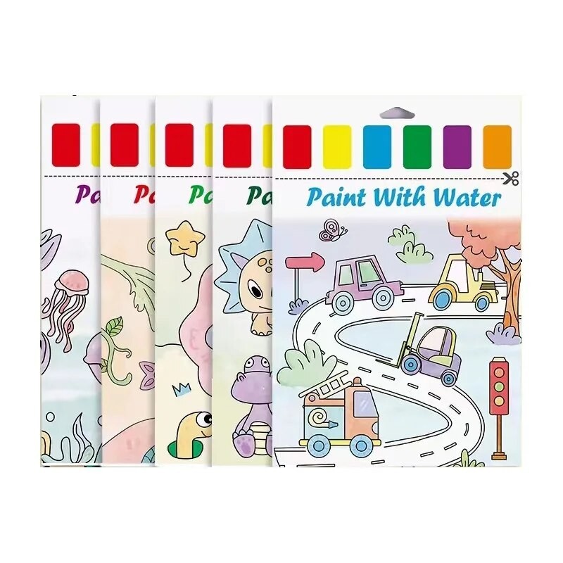 

1 Set 8 PCs Children Painting Book Colored Painting Paper With Pen Water Powder Painting