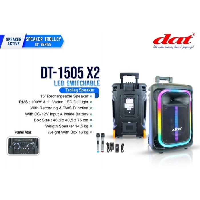 Speaker Portable Wireless DAT DT1505X2 15 Inc Free 2 Mic Wireless