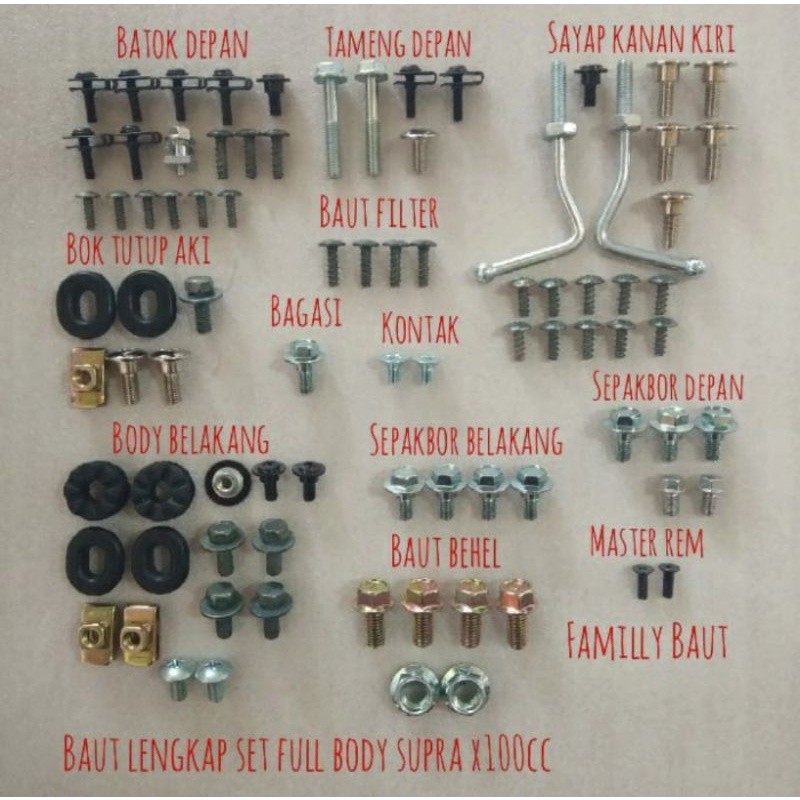 Baut / baut set full body motor Supra X 100cc thn lama