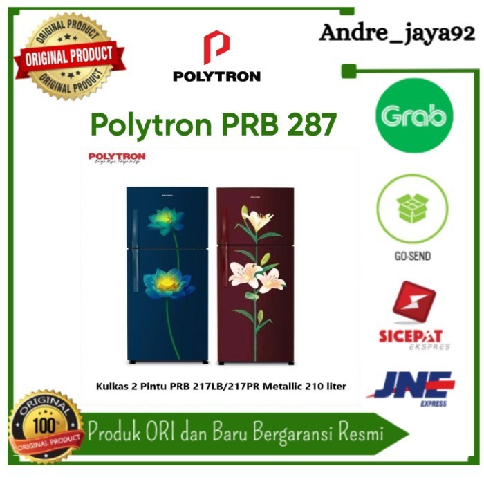 KULKAS POLYTRON PRB 287 LEMARI ES 2 PINTU PRB287 METALLIC SERIES