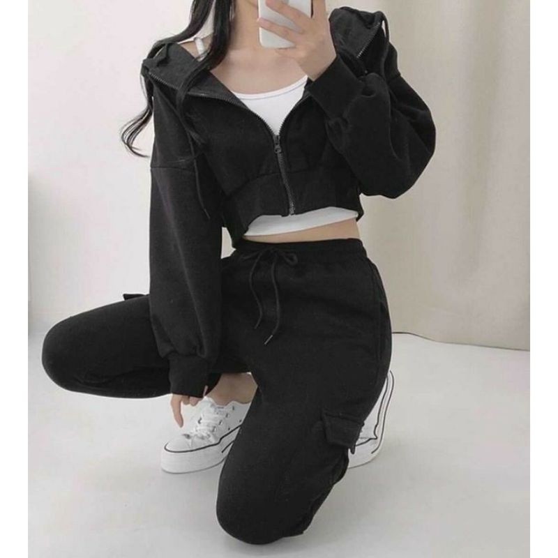Jaket Wanita Crop | Sweater Style Korea | Ziper Crop Hoodie Sweatshirt | Hoodie Crop wanita Oversize