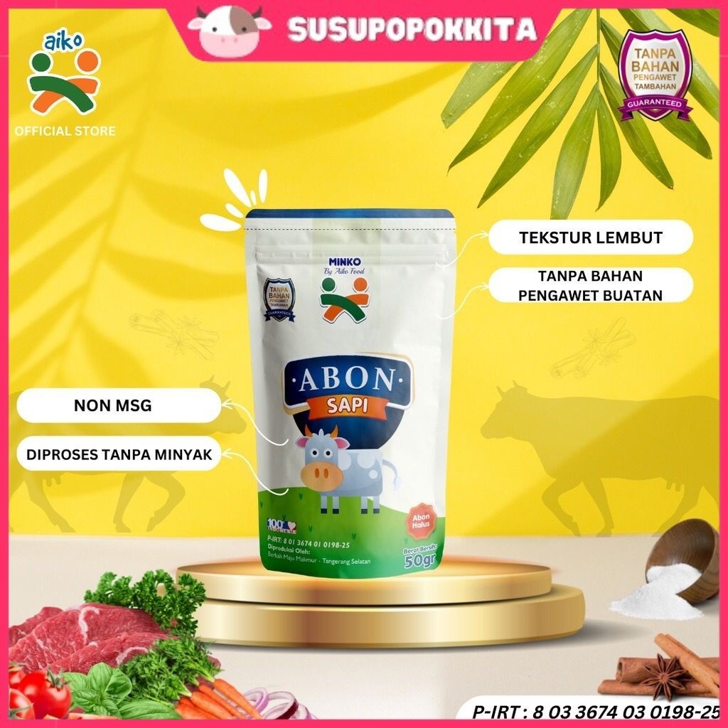 

AIKO Abon Halus / Abon Sapi / Abon Ayam Halus Tanpa Bahan Pengawet Non MSG - 50gr