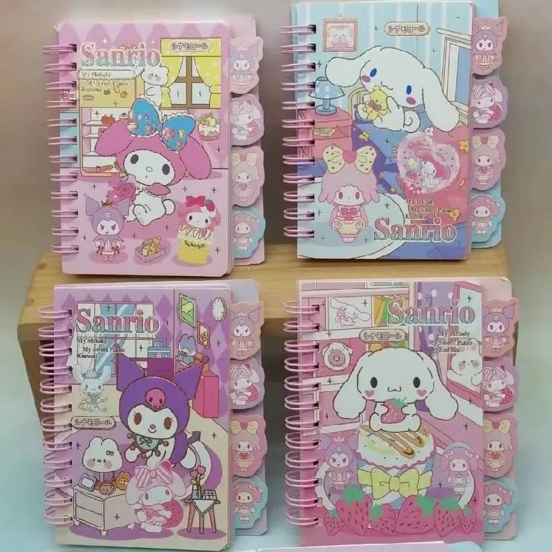 

(Pimenova) Note Book Ring Karakter Sanrio Kuromi Sanrio Cartoon Cute Buku Notes Spiral Karakter Kuromi Melody Cinnamoroll Notebook Aesthetic RANDOM