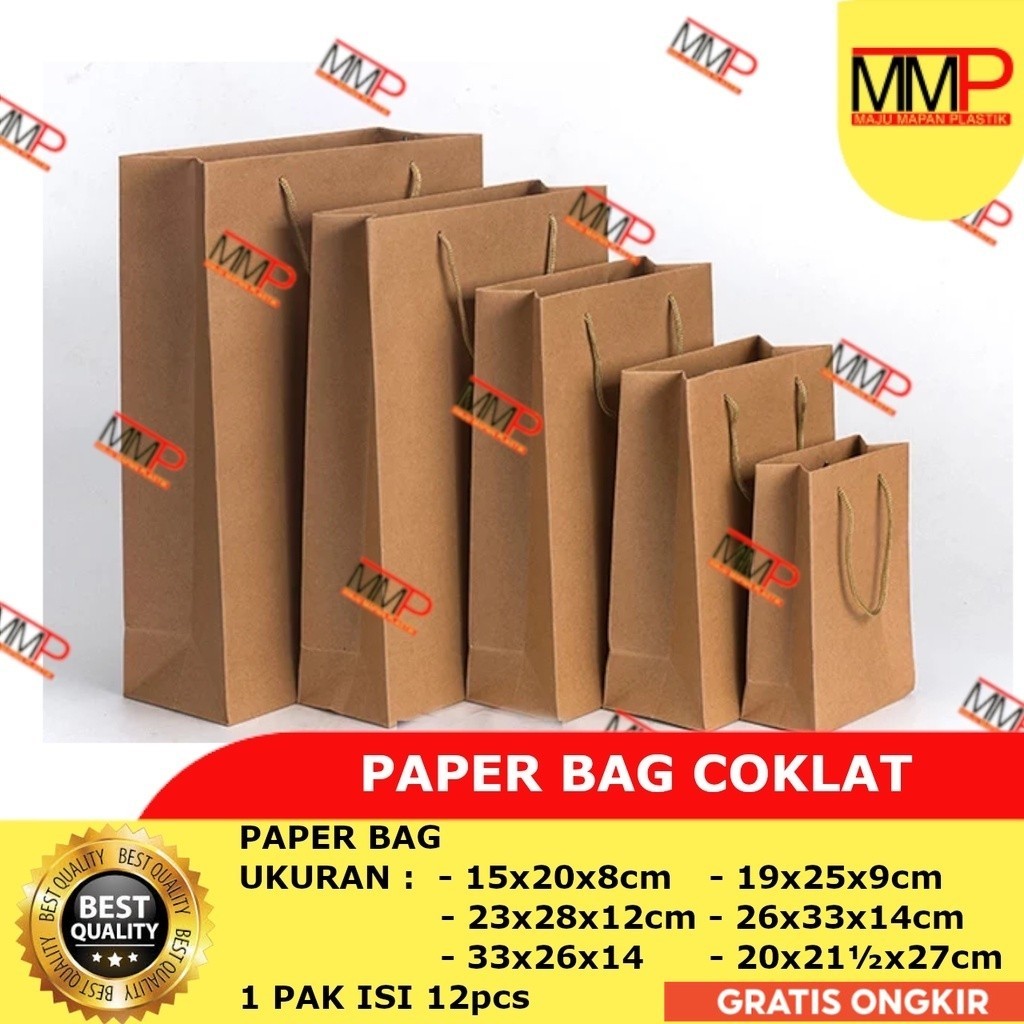 

[12 pcs] Paper Bag Coklat / Kantong Tas Kertas Coklat / Tas Kertas Belanja / Godie Bag Ultah / Tas Souvenir