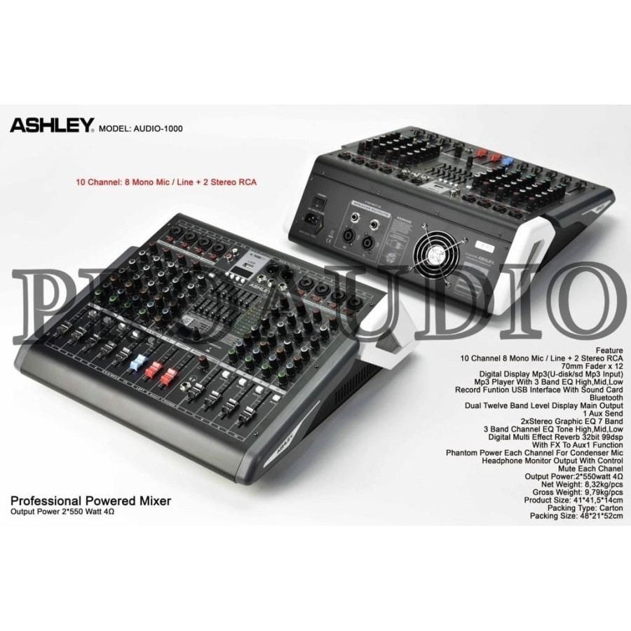 Power Mixer Ashley 10 Channel Ashley Audio1000 Audio 1000 Original