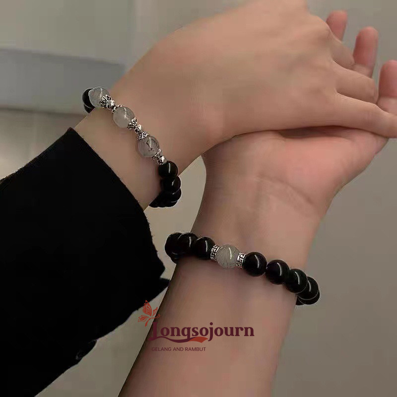✨COD Gelang Pasangan Manik-manik Kristal Hitam Magnetik Gelang Peregangan Dapat Disesuaikan-LSJ