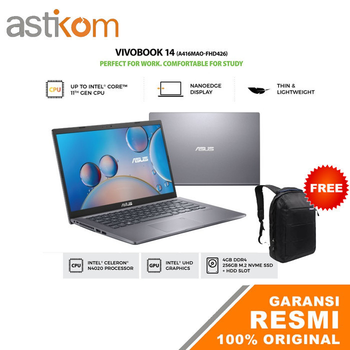 Laptop Notebook Asus Vivobook 14 A416MAO FHD426 Intel N4020 4GB 256GB 14" FHD W11+OHS