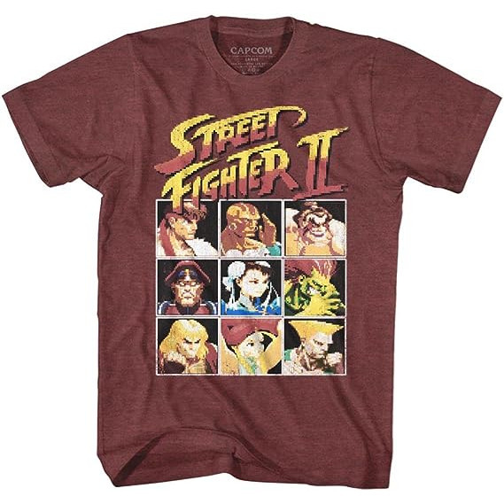 KAOS Street Fighter 8Bit Vintage Maroon Heather Adult T-Shirt Tee