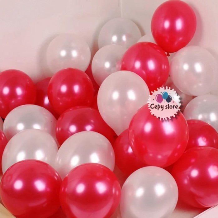 [ ISI 50 PCS ] Balon Latex METALIK Merah Putih / Balon Merah Putih Metalik