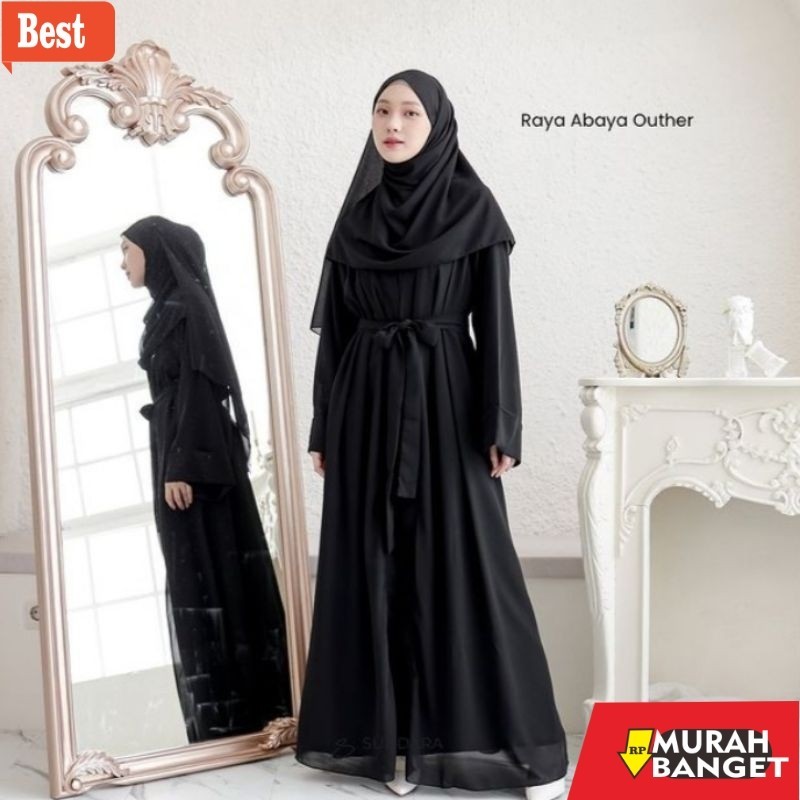 Abaya Turki Kekinian GAMIS ABAYA MEDINA (BONUS PASHMINA) OUTER MENYATU / ABAYA BASIC HITAM TURKEY AR