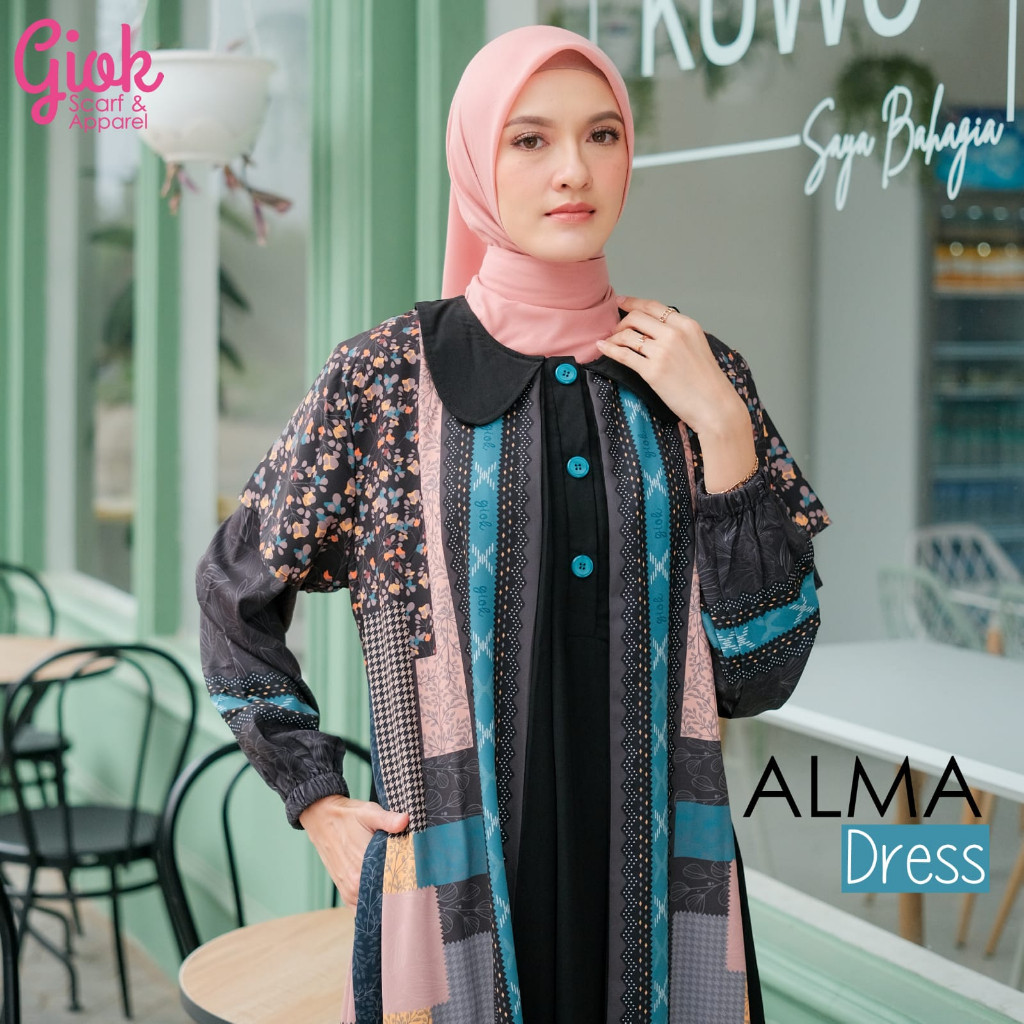 Alma Dress by Giok Apparel - Gamis printing dengan model belakang polos// BAJU MODEL BARU KEKINIAN M