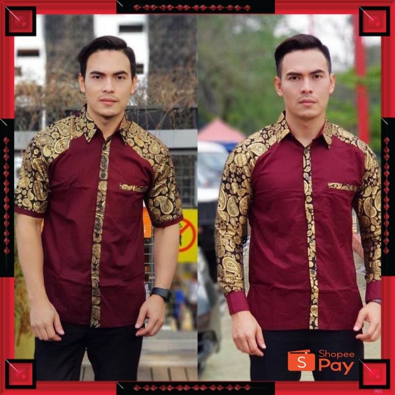KAIN ADEM LEMBUT HALUS TEBAL / Kemeja Pria Lengan Pendek Kombinasi Batik Kemeja Koko Pria Kemeja Jum