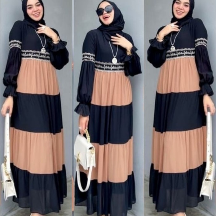 gamis XL Hermione hitam dua warna baju remaja simpel murah her at