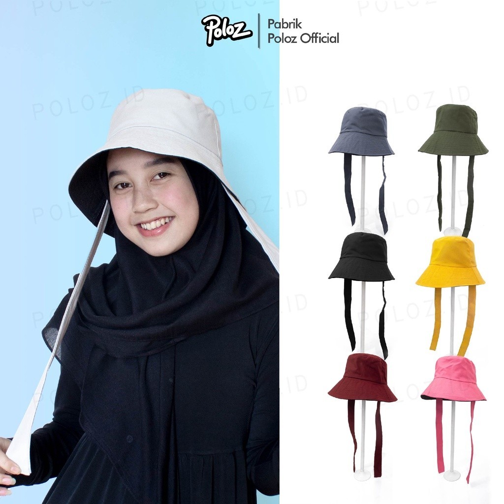 TOPI BUCKET WIDE selebgram aksen tali TOPI BUCKET MUSLIMAH CEWE WANITA BOLAK BALIK 2 WARNA TALI PANJ