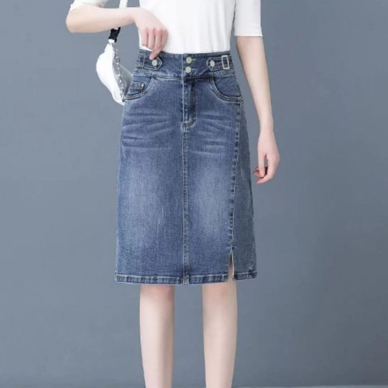 DO - Rok Jeans Span Whisker Emina Skirt Highwaist Korean Style Wanita Remaja Kekinian Casual Outfit 