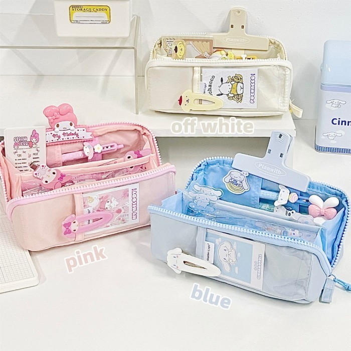 

✨LARIS✨ -Korea style big pencil box organizer bag kotak pensil polos lucu - Blue