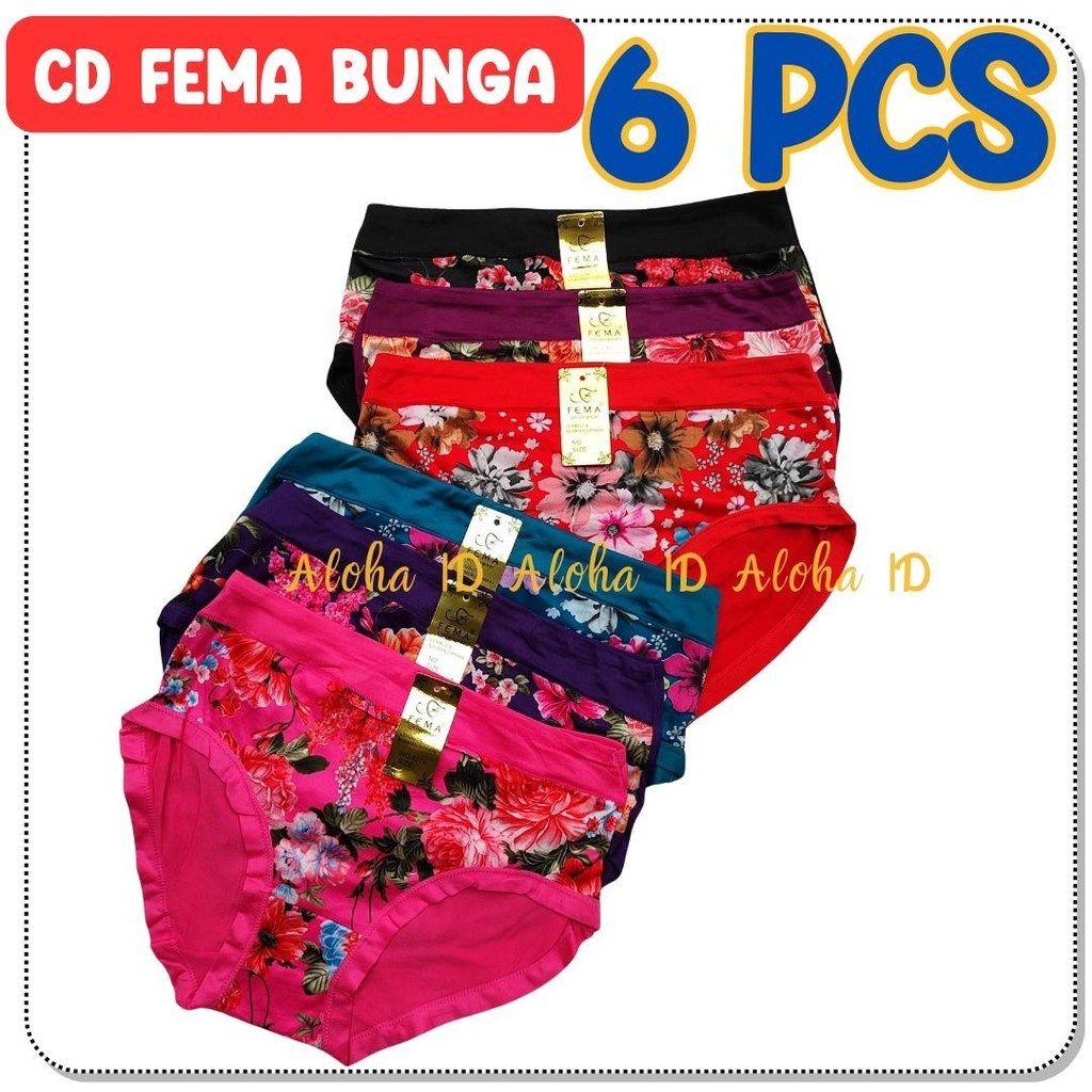 6 PCS celana dalam wanita fema Bunga Sablon bunga jumbo. cd wanita jumbo